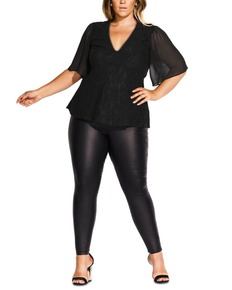 Front of a model wearing a size 24W City Chic Women's Trendy Plus High Born Top Black Size 24W in Black by City Chic. | dia_product_style_image_id:311080
